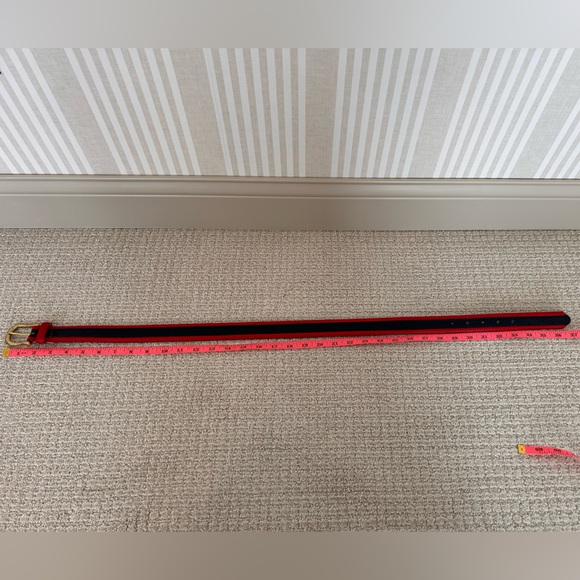 VTG Talbots Belt Womens Medium Leather USA Navy Red Polished Brass. 1.25” wide - Picture 10 of 10